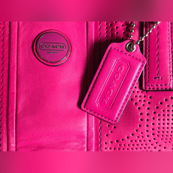 Coach Pink Perforated Leather Tote - Picture 14 of 16